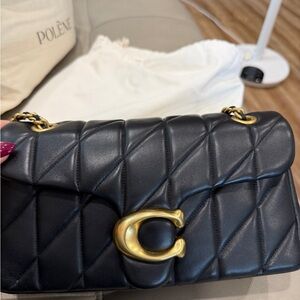 Coach Black Quilted Leather Shoulder Bag with Gold C Turnlock